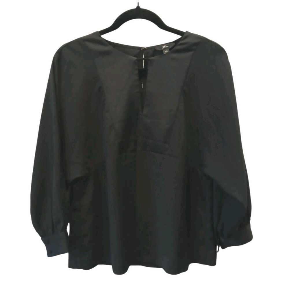 J.Crew All Day Wear Satin Crepe Dolman Sleeve Blouse Black Size XS Key Hole Neck